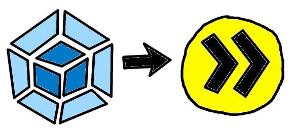 An arrow pointing from the webpack icon to the esbuild icon, very evidently drawn hastily in a computer graphics program by an amateur